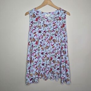 Kori Colorful Cottagecore Floral Swing Tunic Tank Top Size Small Side Pockets